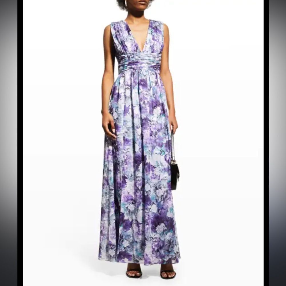 DRESS THE POPULATION SIZE‎ S Jaclyn Pleated Floral Print A-Line Gown SIZE S MAXI